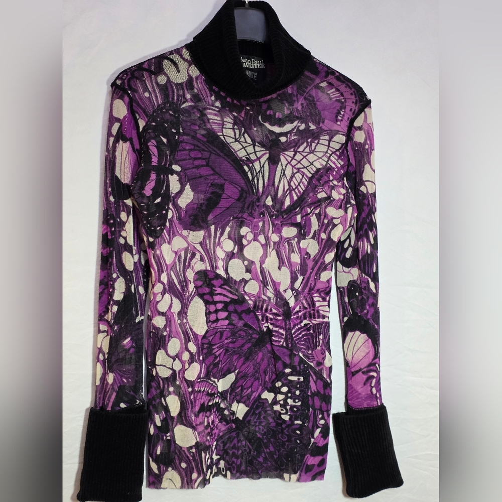 Jean Paul Gaultier Maille Purple Butterfly Print Long Sleeve Top Size IT L /US M
